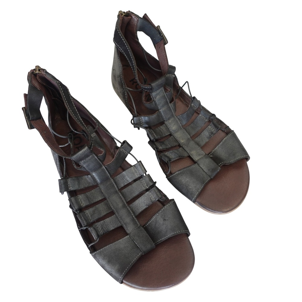 ROAN by Bed Stu Womens 8.5 Black Leather Gladiator Boho Strappy Flat Sandals